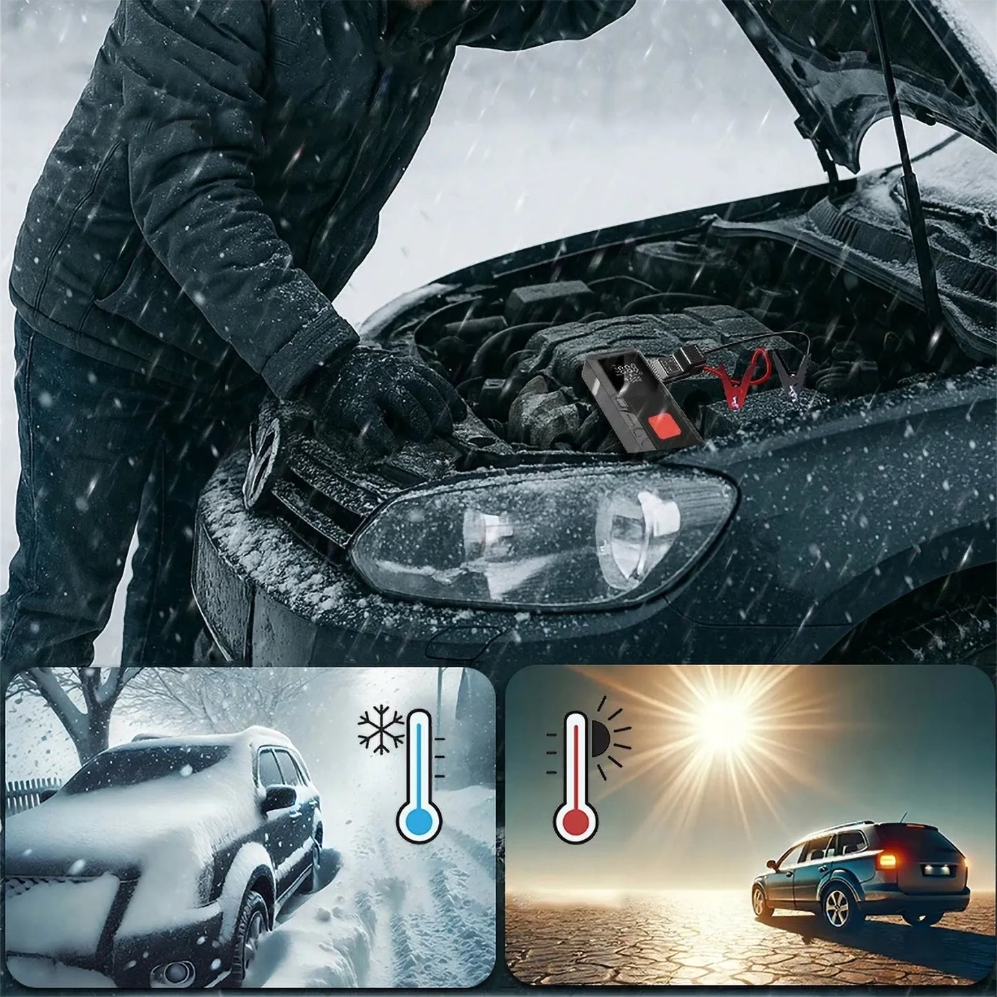 Automobilio užvedimo įrenginys su „power bank“ 12V ir išmaniuoju kompresoriumi