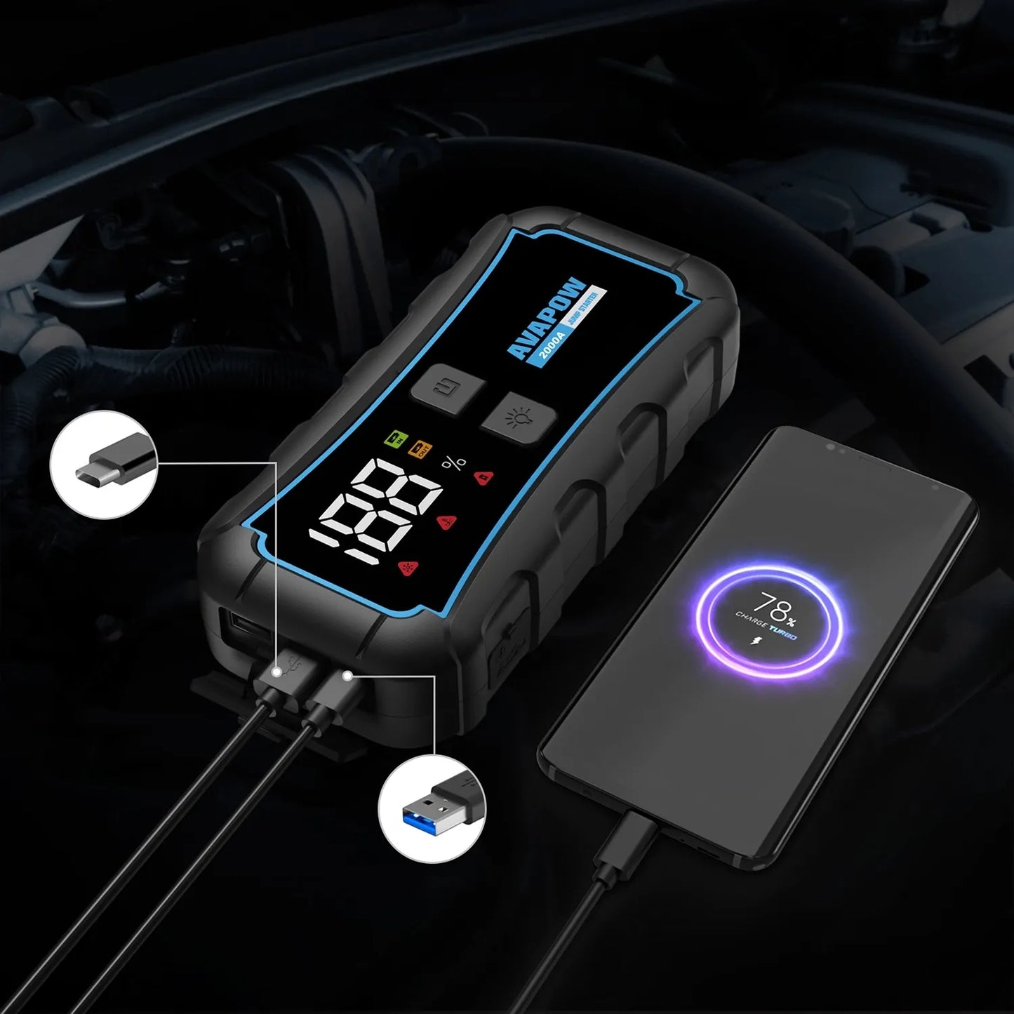 AVAPOW E5 PRO automobilinis paleidiklis 12V 12000 mAh 2000A