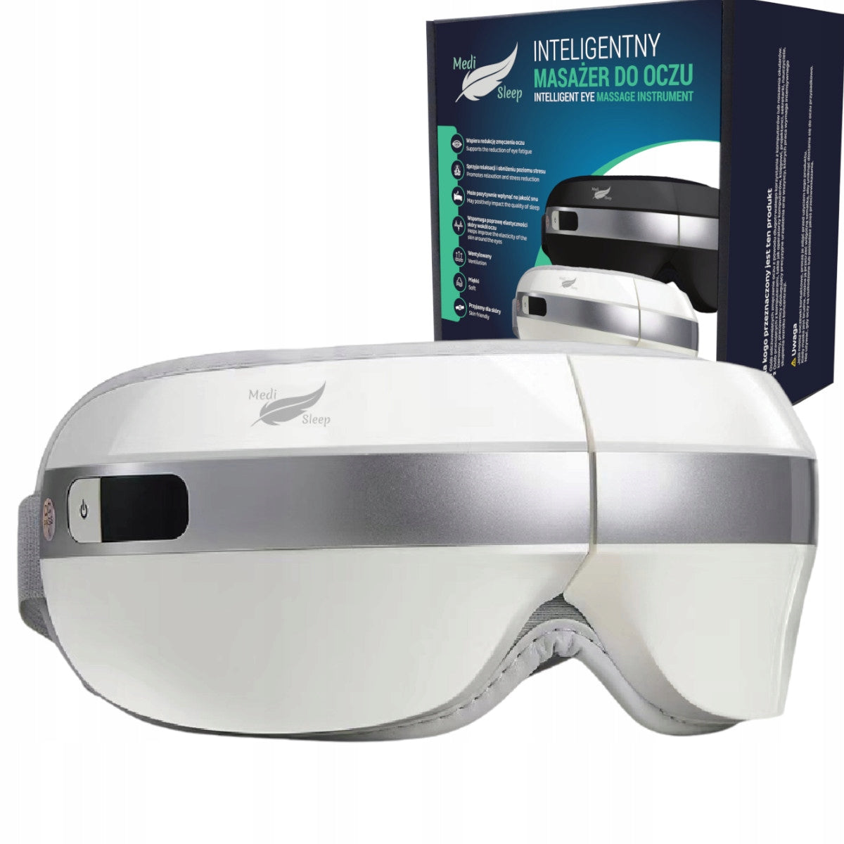 Veido ir akių masažuoklis su šilumos kompresu, 4 masažo režimai, Bluetooth, baltas