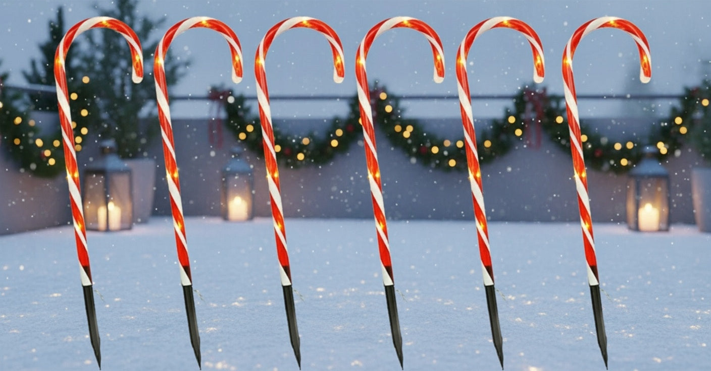 Kalėdinės LED lemputės "Saldainio lazdelės" 6 vnt. Sodo girlianda, papuošalas, dekoracija