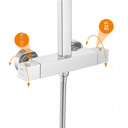 Dušo komplektas su termostatu iš nerūdijančio plieno, reguliuojamas aukštis 96,5–130 cm