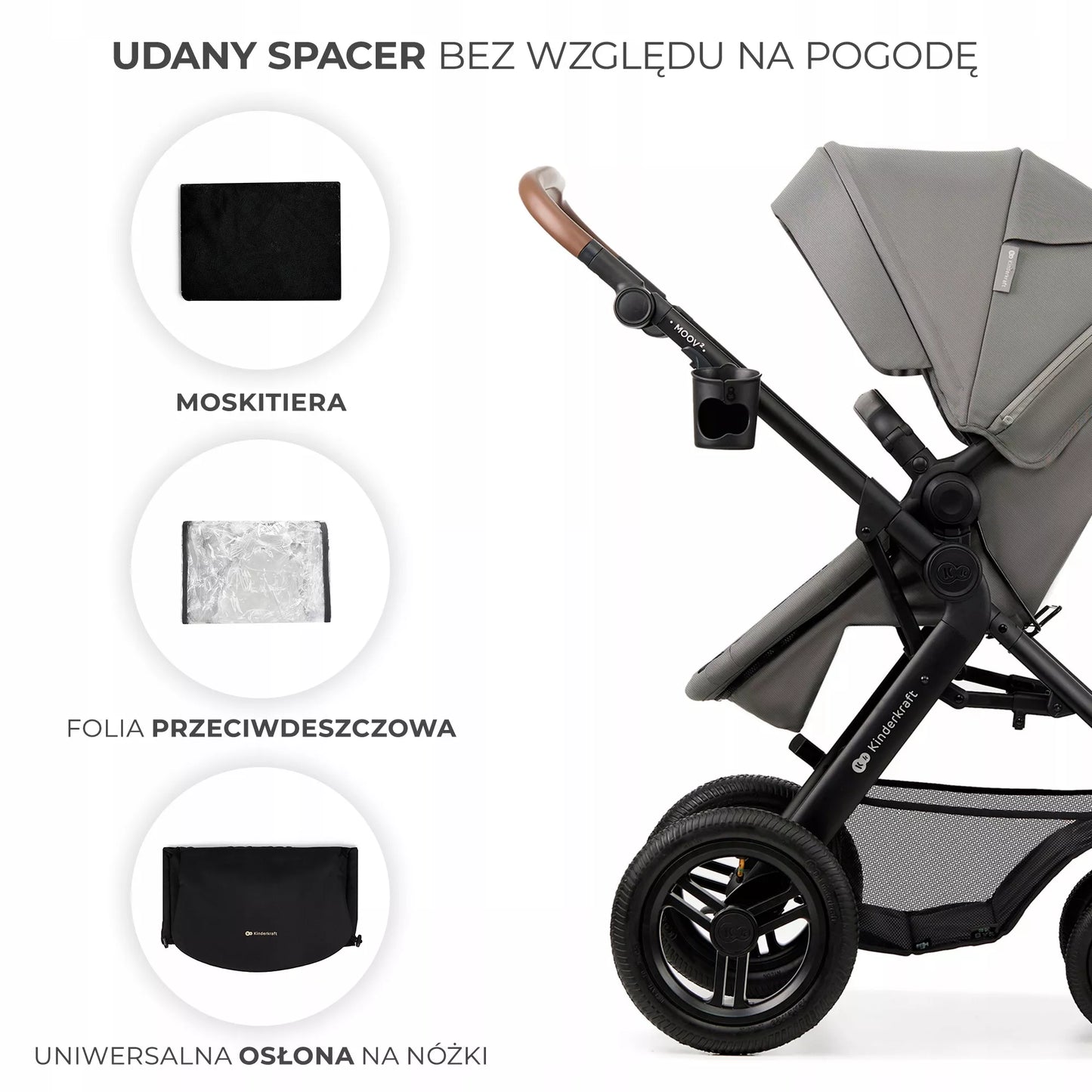 Daugiafunkcis 3 viename vežimėlis MOOV 2 AIR su automobilio kėdute MINK PRO, pilkas