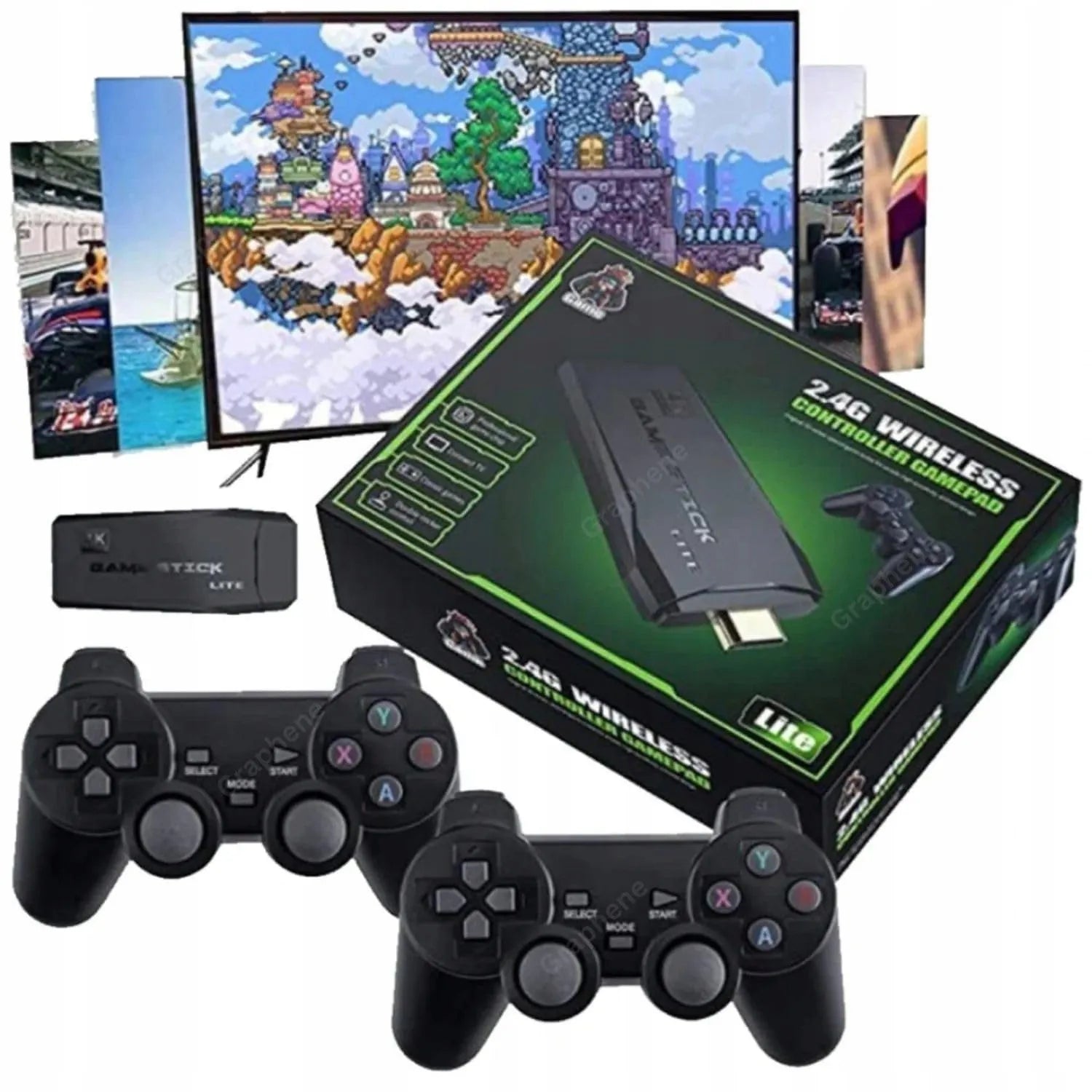RETRO žaidimų konsolė televizoriui HDMI, 20000+ žaidimų, 2 belaidžiai pulteliai, nešiojama
