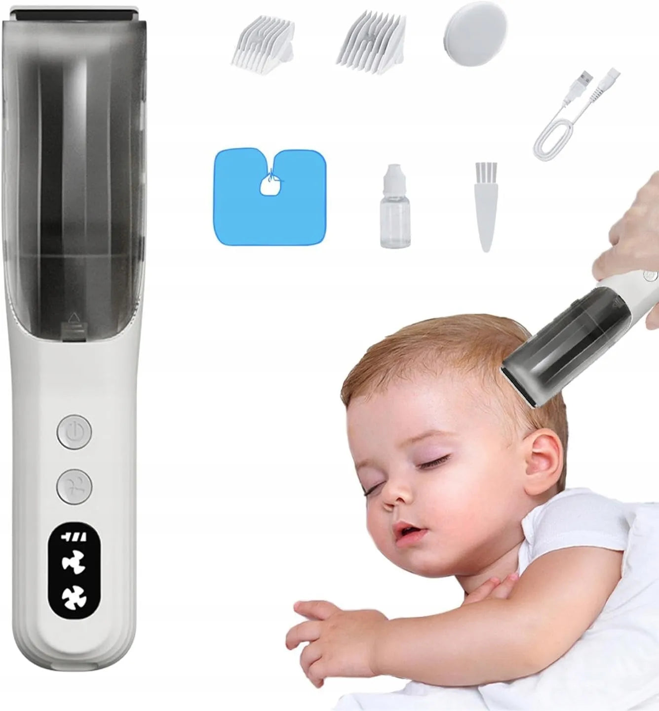 Babydream Baby01 tyli vaikiška plaukų kirpimo mašinėlė su plaukų įsiurbimo funkcija