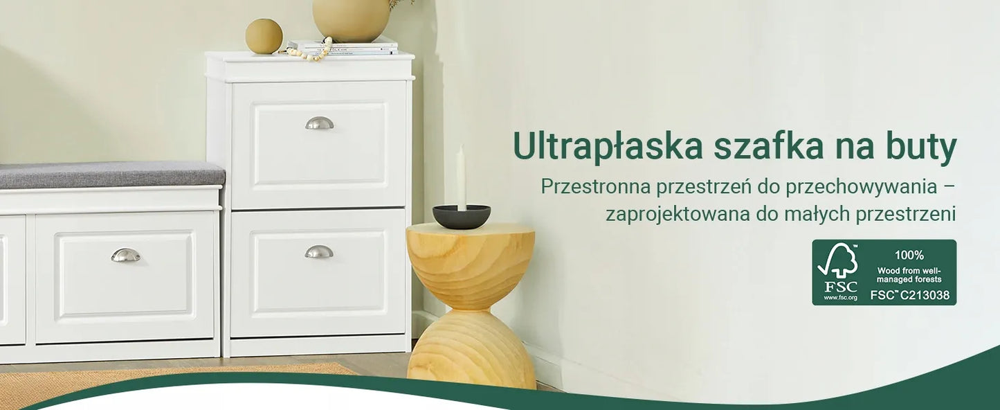 Balta batų spintelė su 2 atverčiamomis durelėmis prieškambariui, 54x24x83 cm FSR78-W
