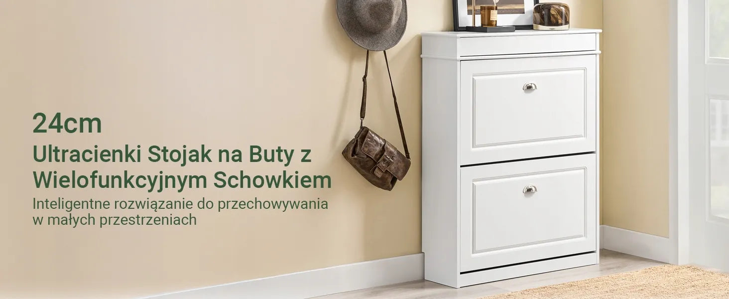 Balta batų spintelė su stalčiumi priešsekarniui, pastatoma, 75x24x96cm FSR78-L-W