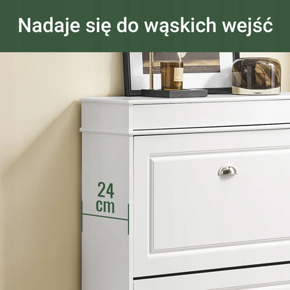 Balta batų spintelė su stalčiumi priešsekarniui, pastatoma, 75x24x96cm FSR78-L-W