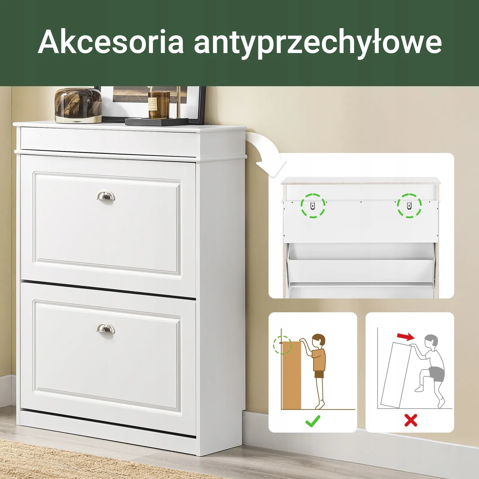 Balta batų spintelė su stalčiumi priešsekarniui, pastatoma, 75x24x96cm FSR78-L-W