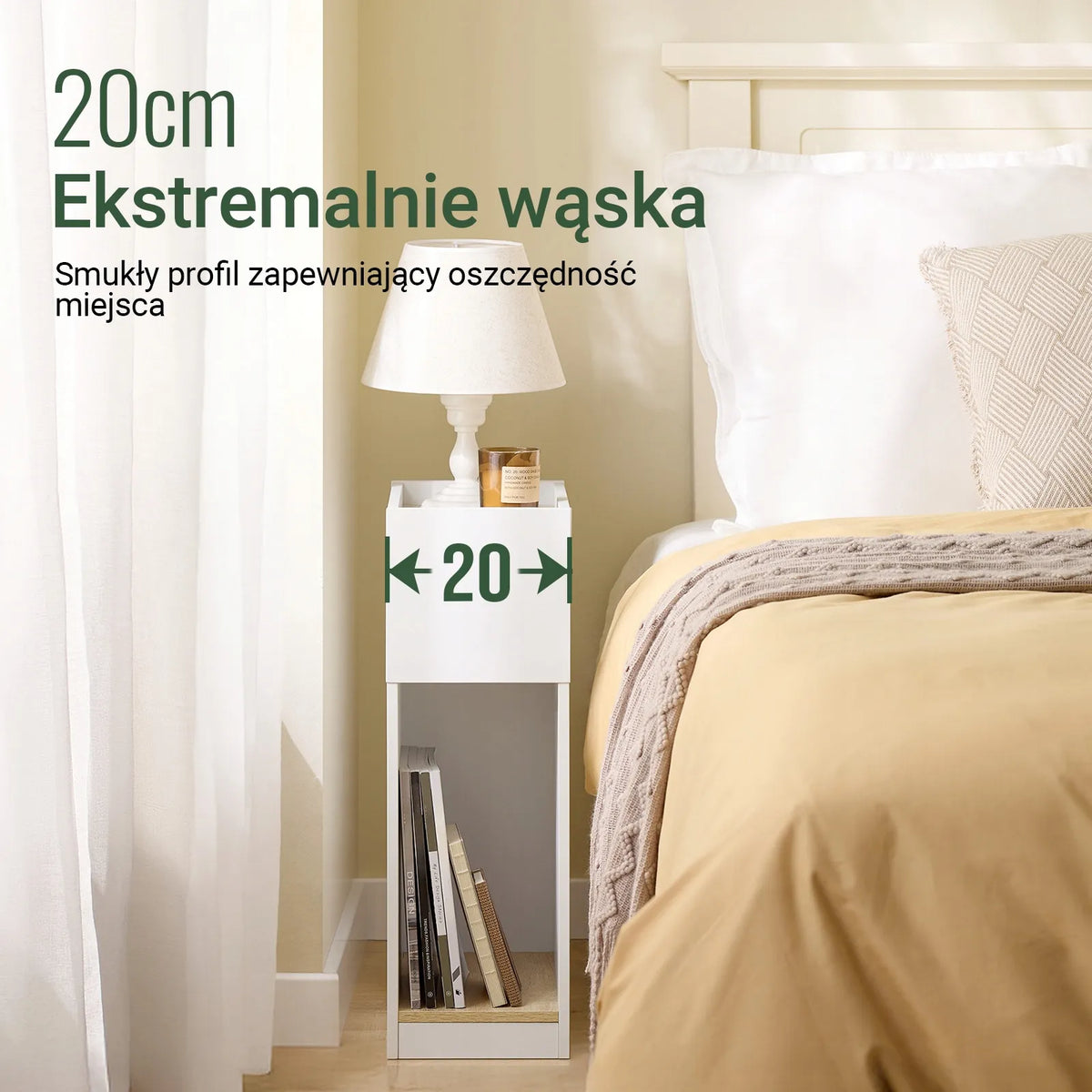 Balta naktinė spintelė „SoBuy“ su lentyna, 20 × 60 × 35 cm, FBT171-WN
