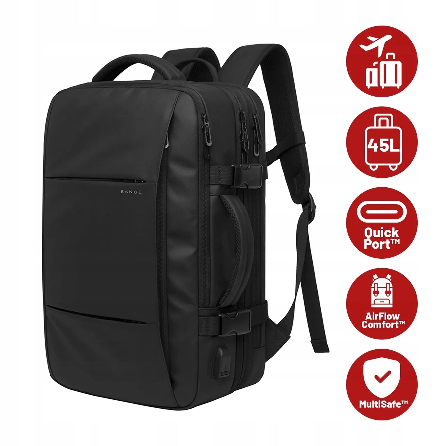 Bange TravelExpand™ kelioninė kuprinė 45L nešiojamam kompiuteriui su USB