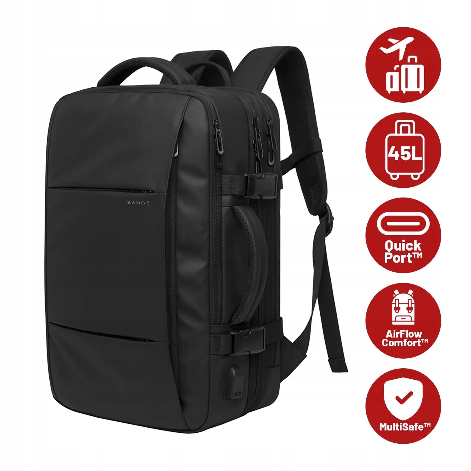 Bange TravelExpand™ kelioninė kuprinė 45L nešiojamam kompiuteriui su USB