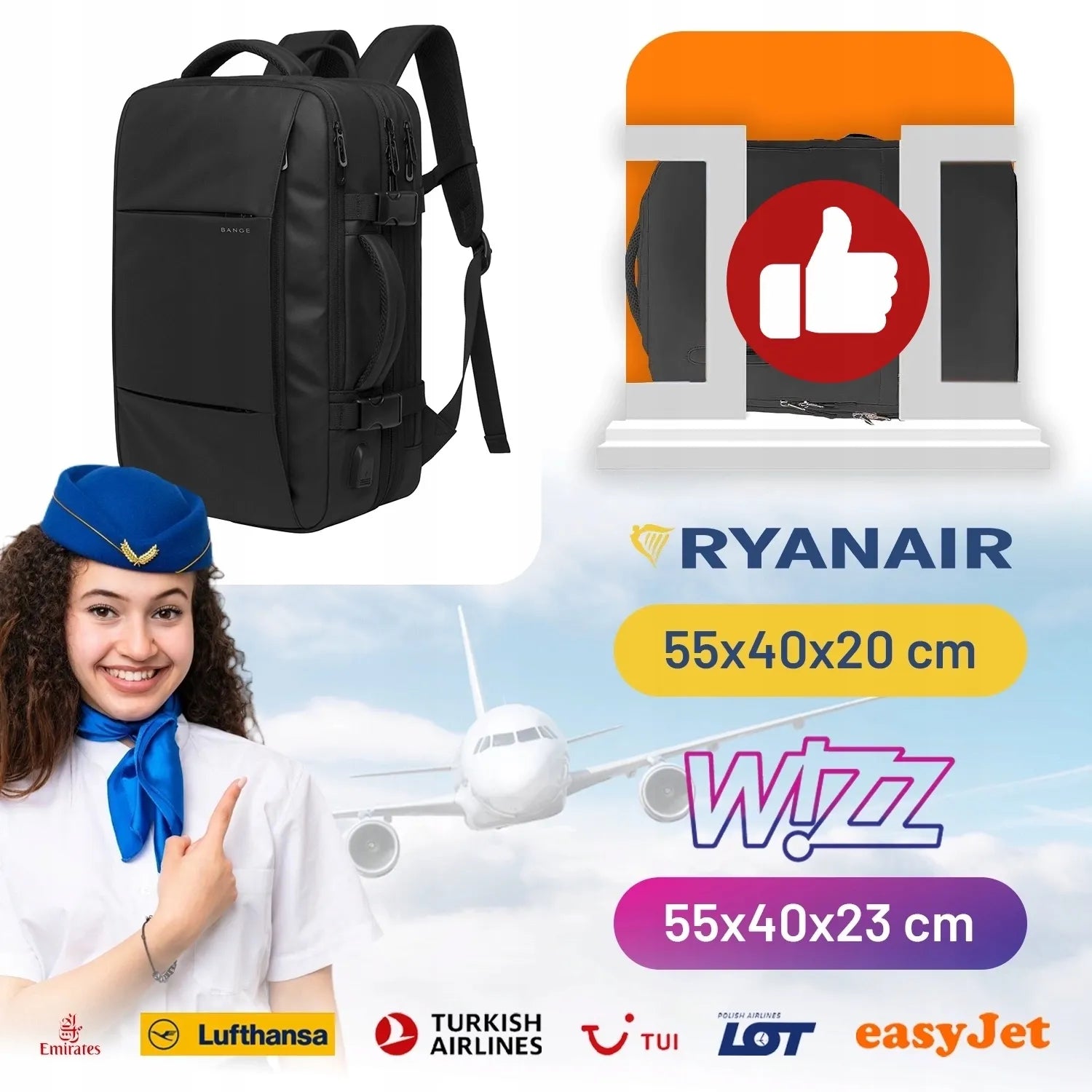Bange TravelExpand™ kelioninė kuprinė 45L nešiojamam kompiuteriui su USB