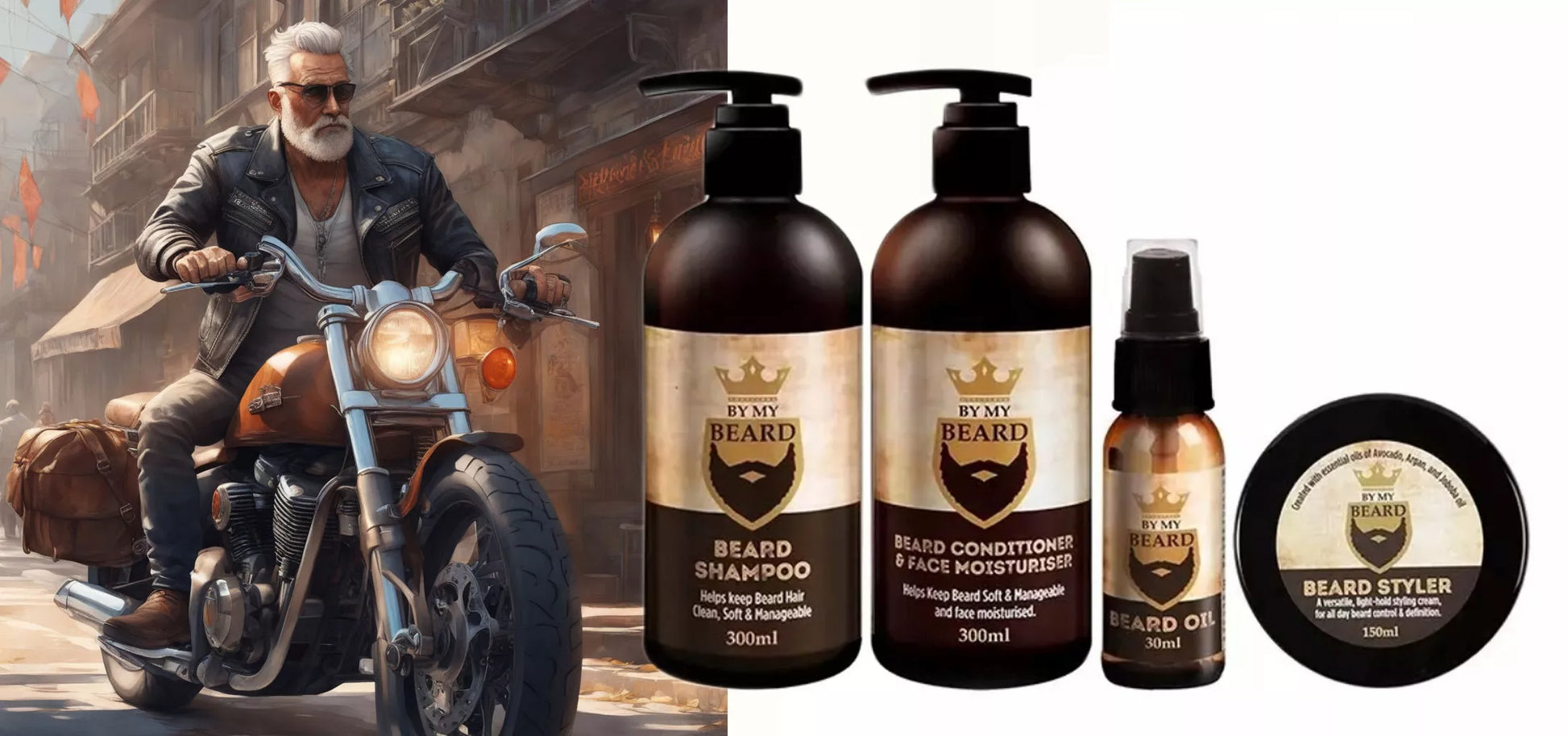 Barzdos priežiūros rinkinys „By My Beard“ su šernų šerių šepečiu profesionali kosmetika