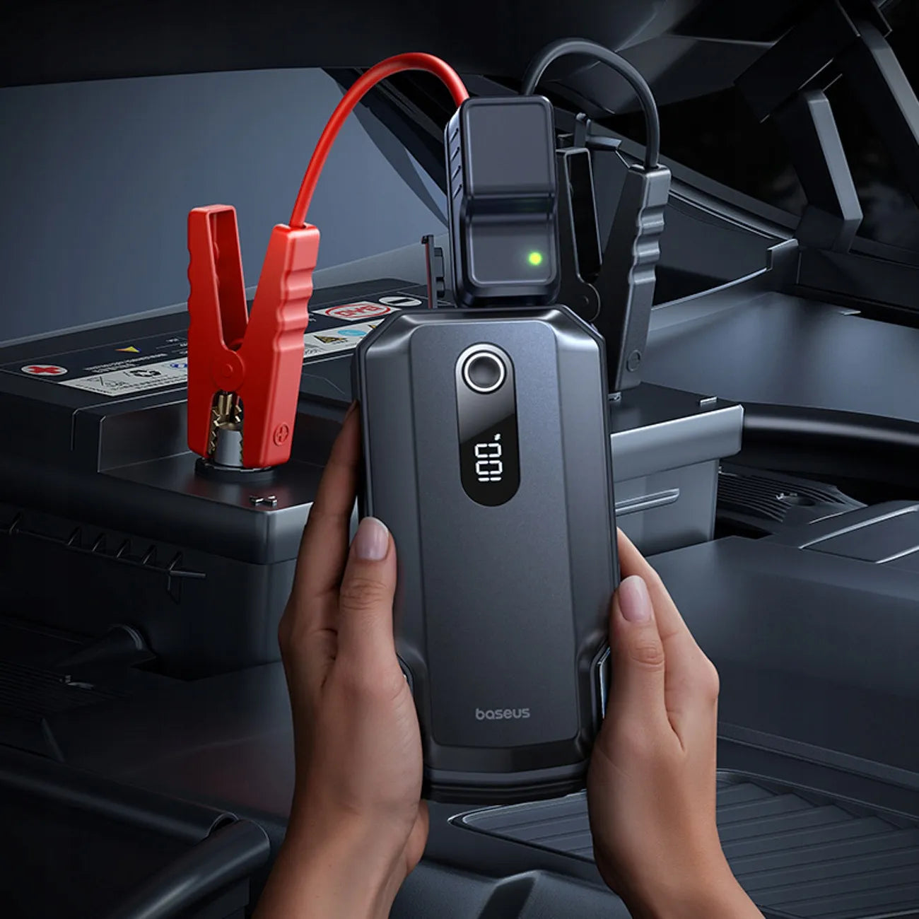 BASEUS automobilinis paleidėjas (Jump Starter) 20000 mAh 12V 8000A su gnybtais ir žibintuvėliu