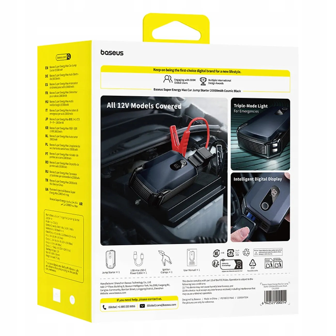 BASEUS automobilinis paleidėjas (Jump Starter) 20000 mAh 12V 8000A su gnybtais ir žibintuvėliu