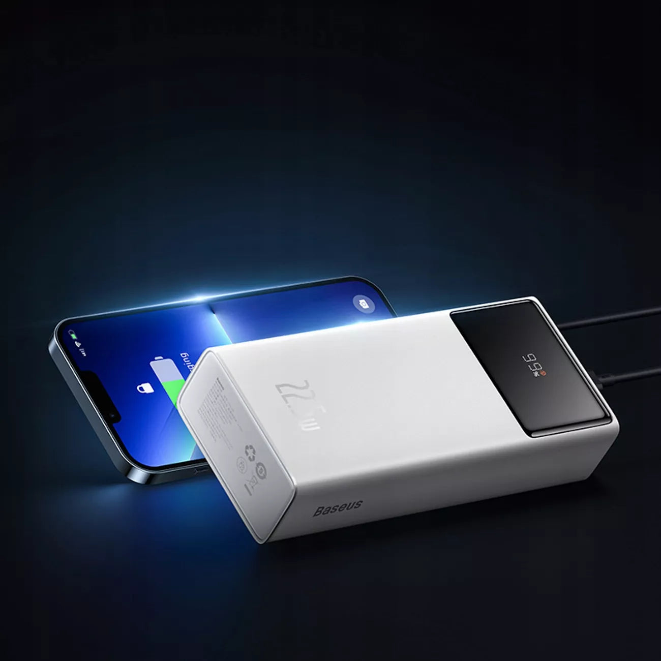 BASEUS EnerFill FP41 30000mAh 22.5W nešiojamas įkroviklis su USB-C laidu - baltas