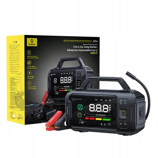 BASEUS išorinė baterija, automobilio užvedimo įrenginys (boosteris), žibintuvėlis 21600mAh, kompresorius + gnybtai