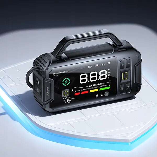 BASEUS išorinė baterija, automobilio užvedimo įrenginys (boosteris), žibintuvėlis 21600mAh, kompresorius + gnybtai