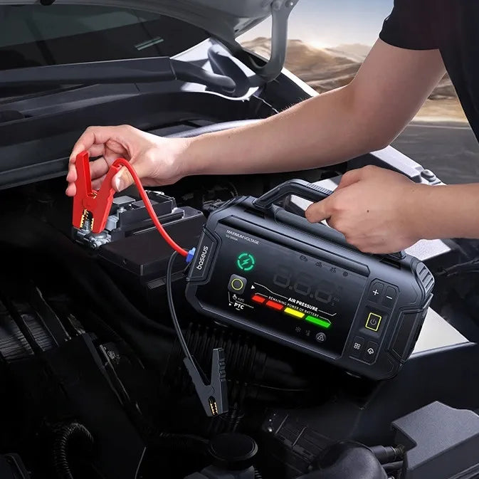 BASEUS išorinė baterija, automobilio užvedimo įrenginys (boosteris), žibintuvėlis 21600mAh, kompresorius + gnybtai