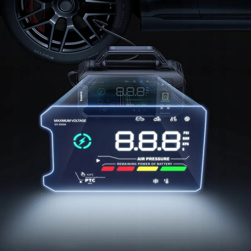 BASEUS išorinė baterija, automobilio užvedimo įrenginys (boosteris), žibintuvėlis 21600mAh, kompresorius + gnybtai