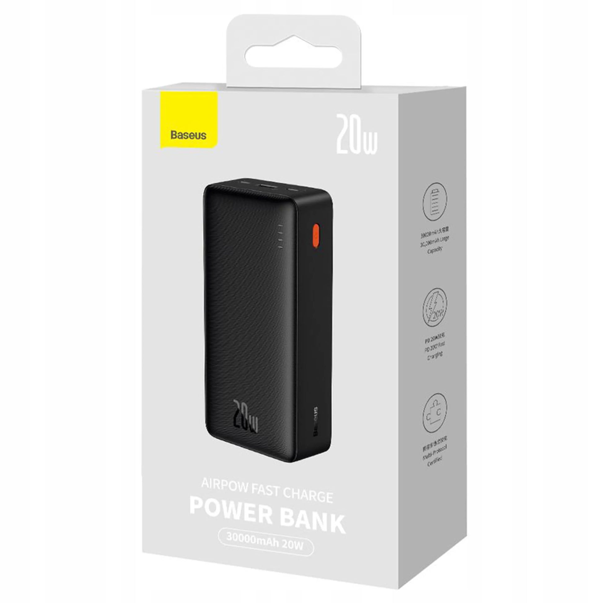 BASEUS išorinė baterija (power bank) su greitu įkrovimu 30000mAh 20W USB-C USB-A su laidu