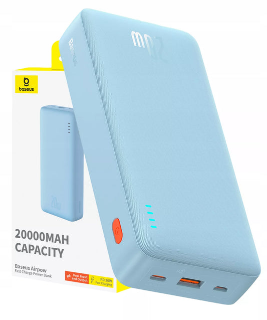 BASEUS išorinė baterija (power bank) su greituoju įkrovimu 20000mAh 20W USB-C USB-A su laidu