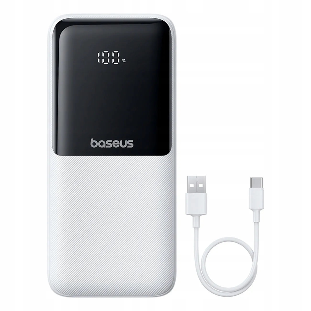 Baseus Lipow 20000 mAh 22.5W galios bankas su integruotais USB-C ir Lightning laidais – baltas