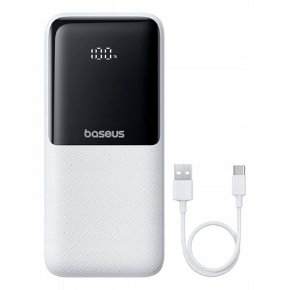 Baseus Lipow 20000 mAh 22.5W galios bankas su integruotais USB-C ir Lightning laidais – baltas
