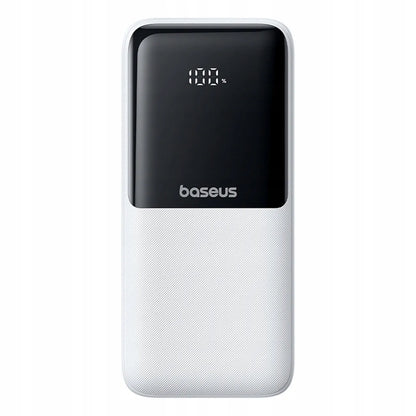 Baseus Lipow 20000 mAh 22.5W galios bankas su integruotais USB-C ir Lightning laidais – baltas