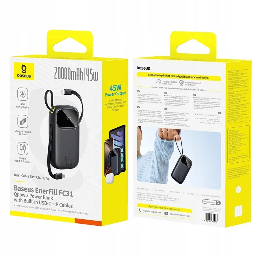 BASEUS spartusis „Power Bank“ 20000mAh PD 45W USB-C Lightning galingas ir saugus