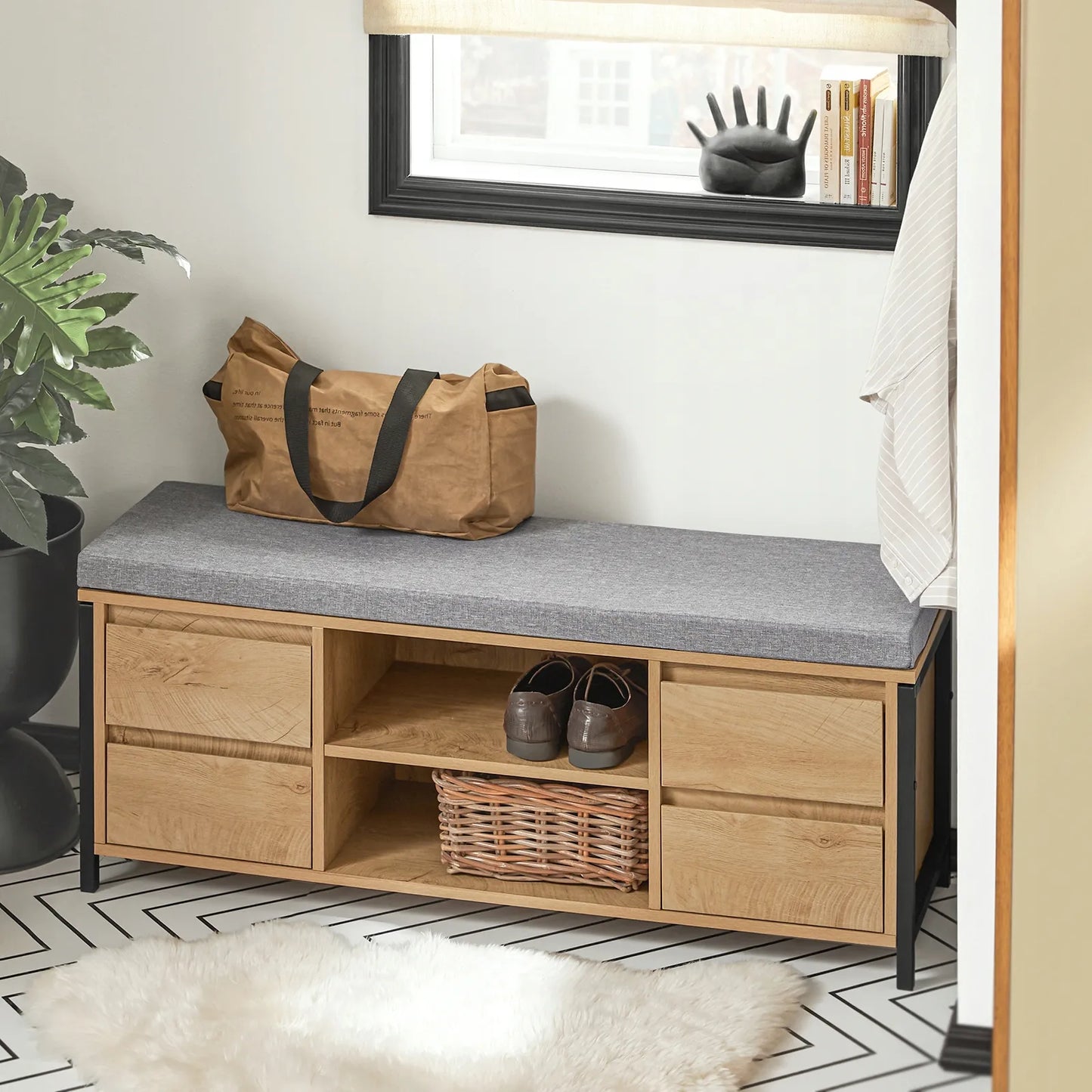 Batai su suoliuku SoBuy FSR149-N, 110x35cm, ąžuolo spalva
