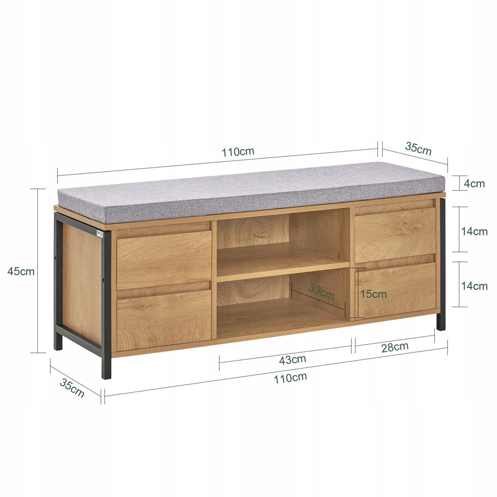Batai su suoliuku SoBuy FSR149-N, 110x35cm, ąžuolo spalva