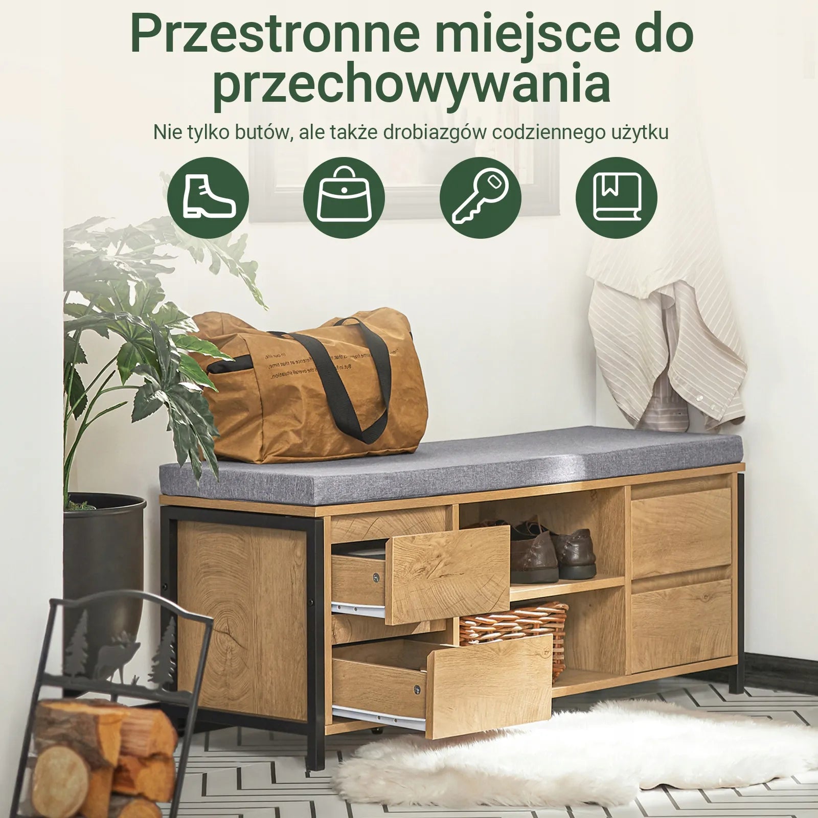 Batai su suoliuku SoBuy FSR149-N, 110x35cm, ąžuolo spalva
