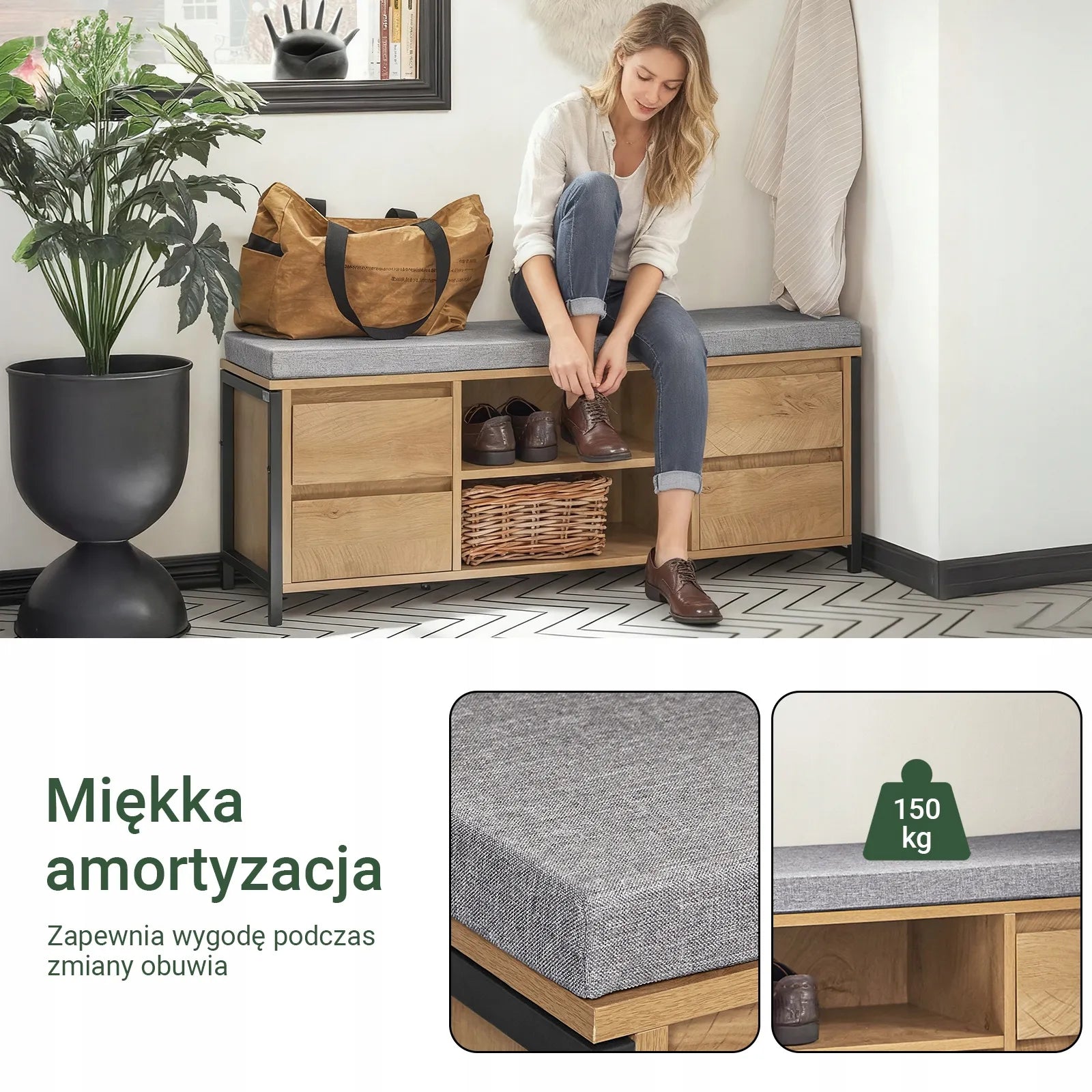 Batai su suoliuku SoBuy FSR149-N, 110x35cm, ąžuolo spalva