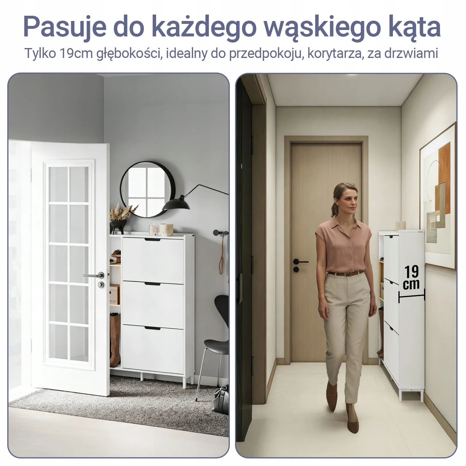 Bato batų spintelė su 3 atlenkiamomis lentynomis prieškambariui 90x19 FSR209-WN