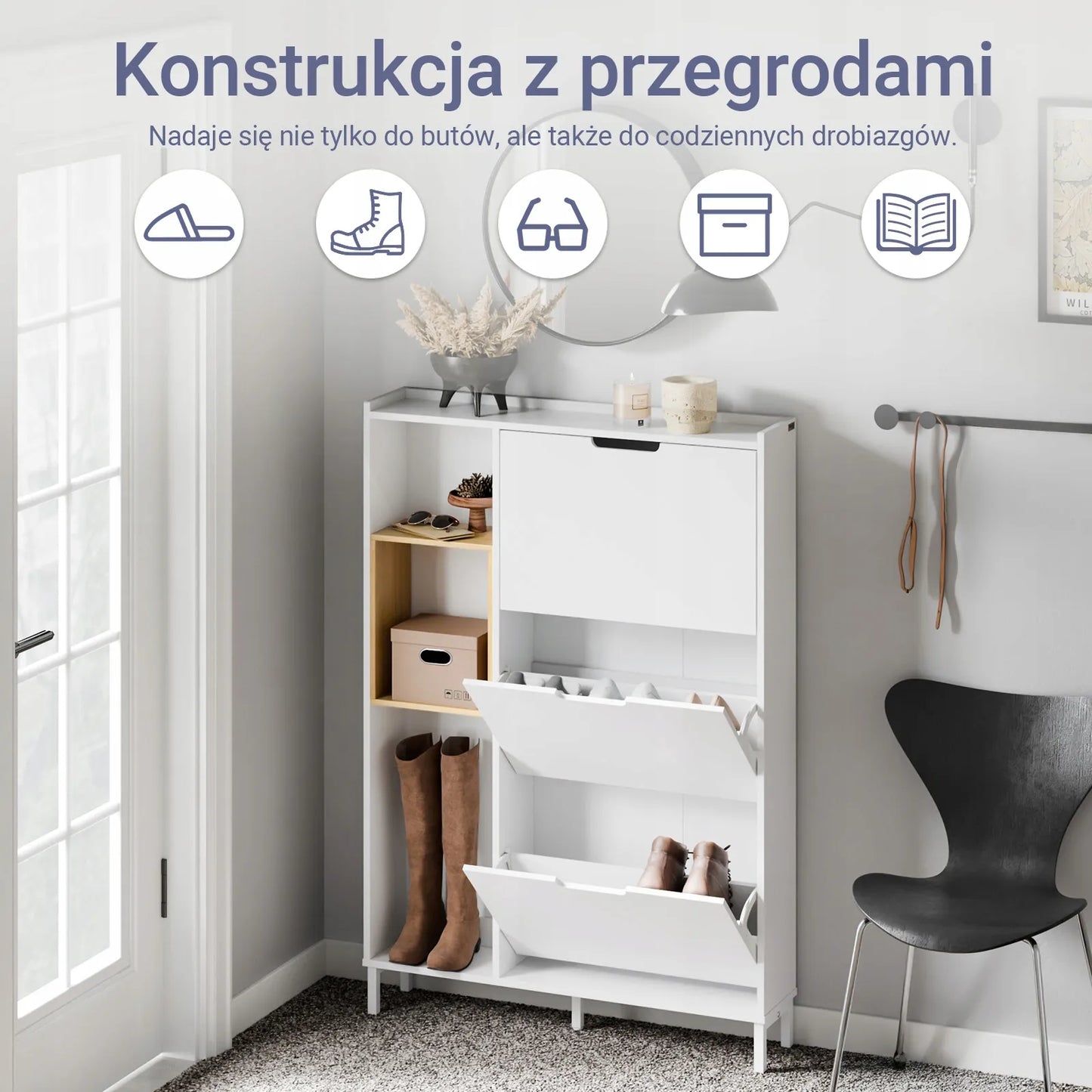 Bato batų spintelė su 3 atlenkiamomis lentynomis prieškambariui 90x19 FSR209-WN