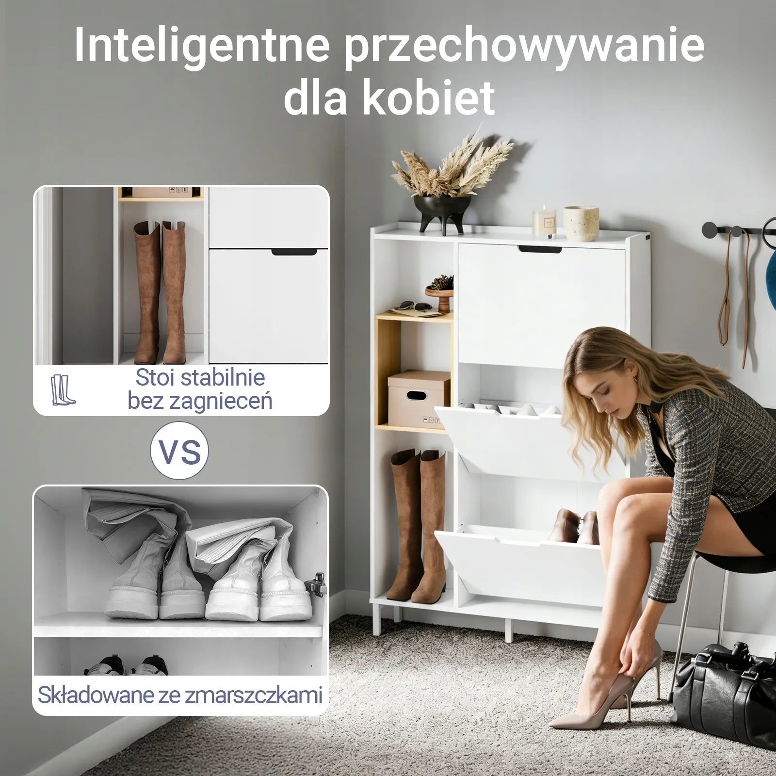 Bato batų spintelė su 3 atlenkiamomis lentynomis prieškambariui 90x19 FSR209-WN