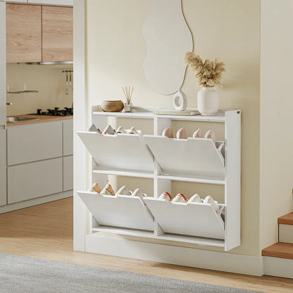 Bato spintelė 4 lentynų pakabinama/pastatoma balta prieškambariui su LED FSR100-E-W