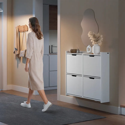 Bato spintelė 4 lentynų pakabinama/pastatoma balta prieškambariui su LED FSR100-E-W