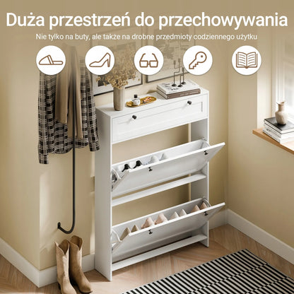 Bato spintelė su 3 skyriais prieškambariui, balta, 80x19x106,5 cm, SoBuy FSR207-W
