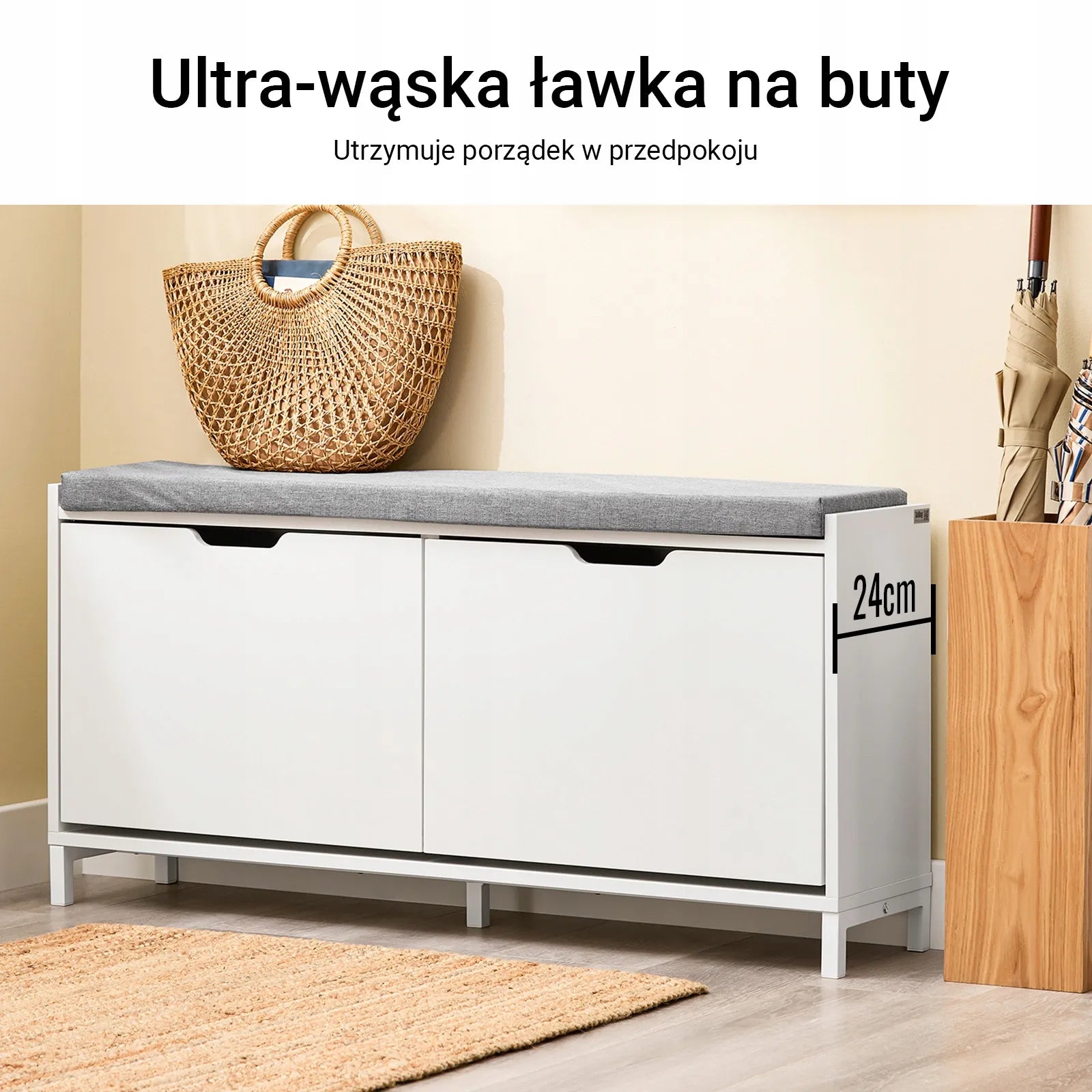 Bato spintelė su paminkštinta sėdyne SoBuy, balta, 105x24x52cm, FSR151-L-W