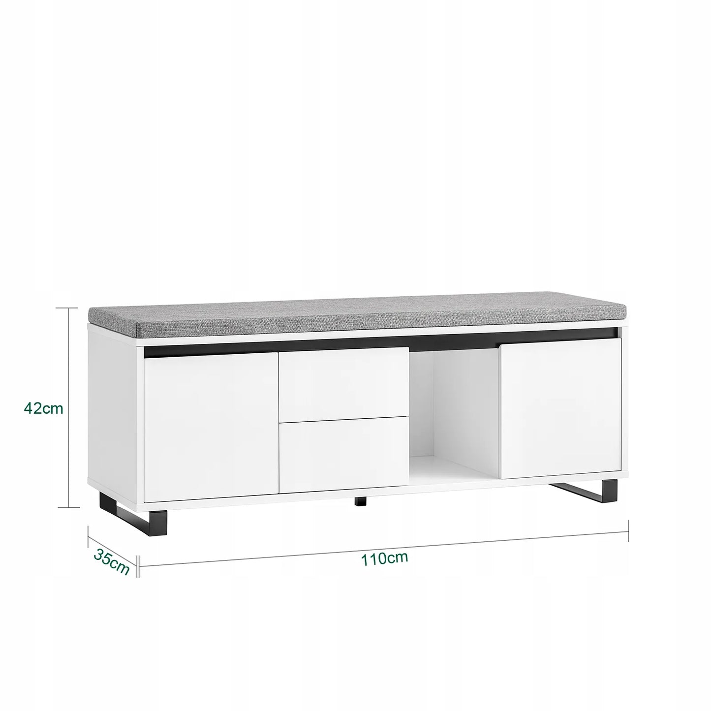 Batų suoliukas su sėdyne, lentynomis ir stalčiais 110x35cm SoBuy FSR176-W