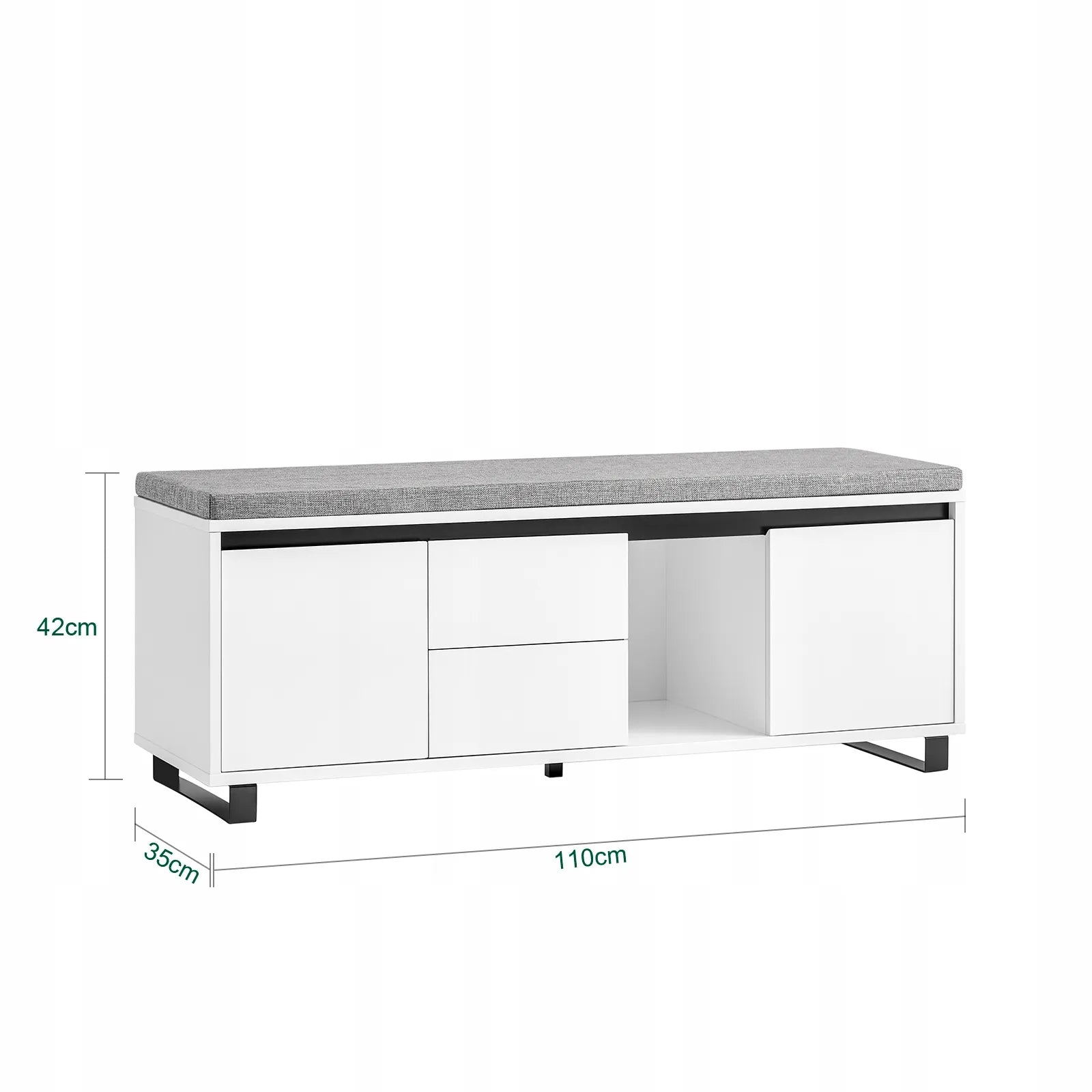 Batų suoliukas su sėdyne, lentynomis ir stalčiais 110x35cm SoBuy FSR176-W
