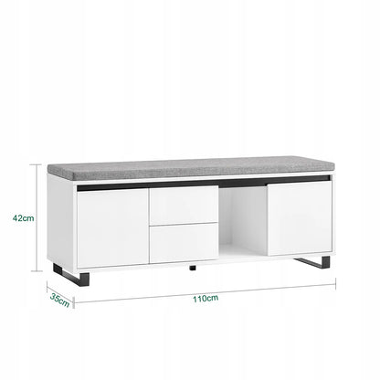 Batų suoliukas su sėdyne, lentynomis ir stalčiais 110x35cm SoBuy FSR176-W