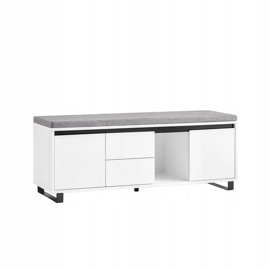 Batų suoliukas su sėdyne, lentynomis ir stalčiais 110x35cm SoBuy FSR176-W