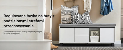 Batų suoliukas su sėdyne, lentynomis ir stalčiais 110x35cm SoBuy FSR176-W