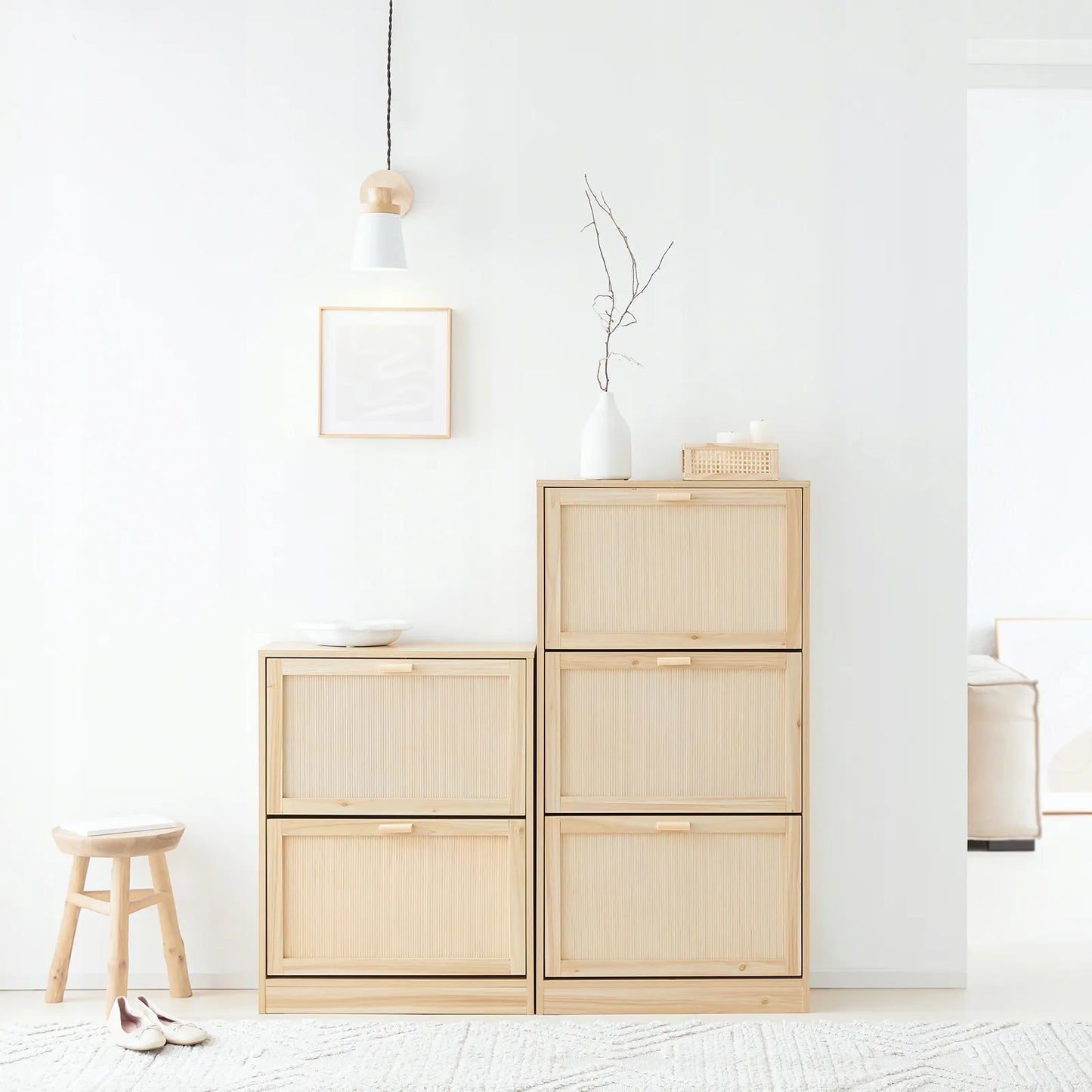 Batus spintelė su 3 skyriais prieškambario staliukas šviesaus ąžuolo spalvos 60x24x118cm FSR159-N