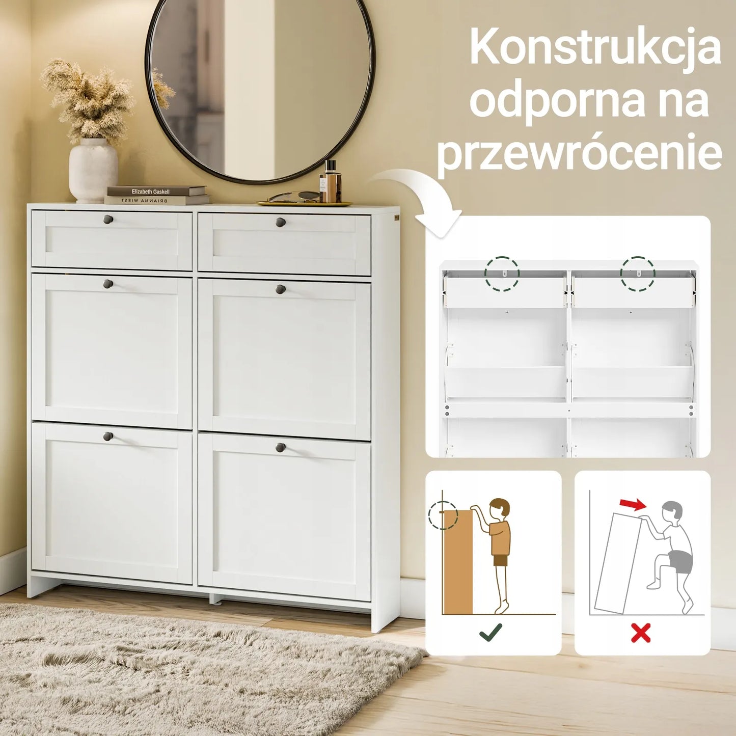 Batus spintelė su 4 durimis ir 2 stalčiais prieškambariui 100x19cm FSR208-W