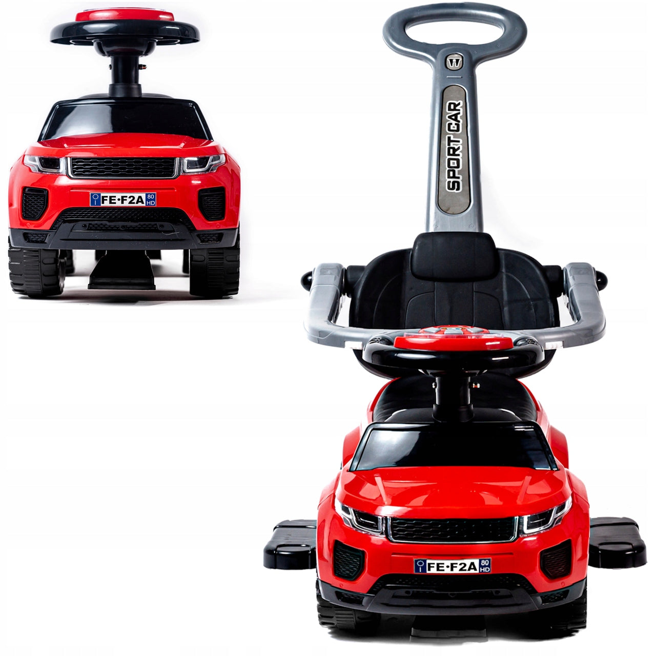 Važinėjimo, stumiamas, vaikštynės tipo automobilis 3in1, didelis, su minkšta odine sėdyne