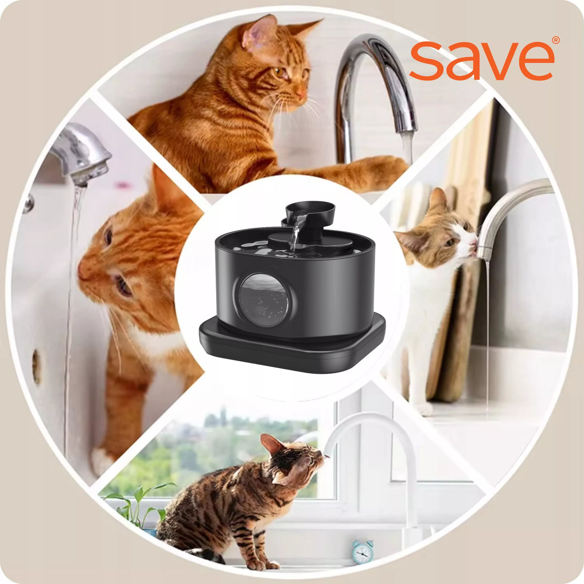Belaidė automatinė gertuvė-fontanėle katėms ir šunims „Save“ su judesio jutikliu
